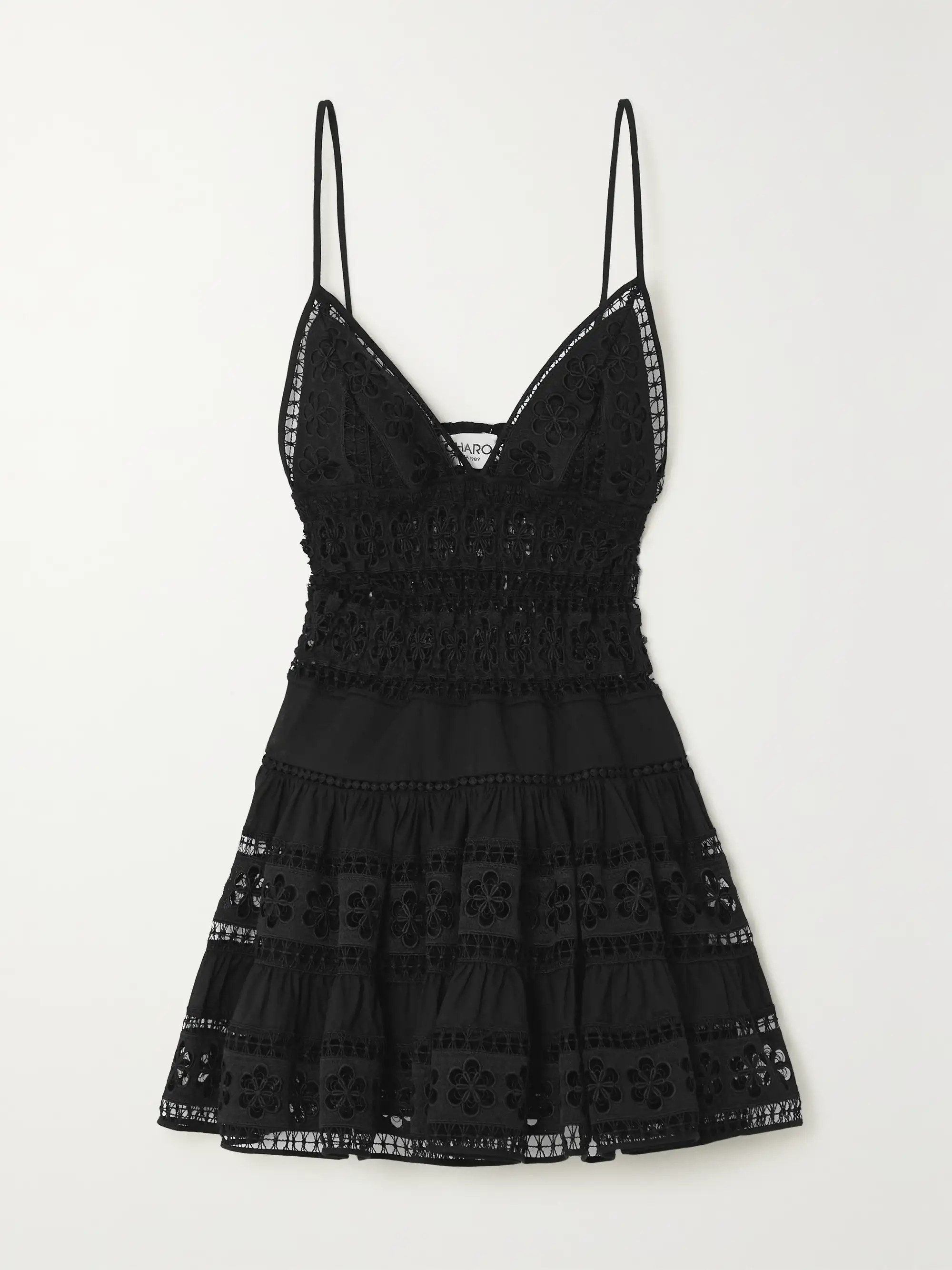 Isca guipure lace-trimmed tiered cotton-blend voile mini dress | NET-A-PORTER (US)