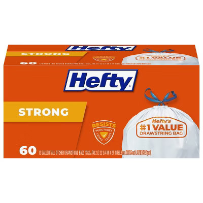 Hefty Strong Tall Kitchen Drawstring Trash Bags - 13gal/60ct: Household, Polyethylene Material | Target