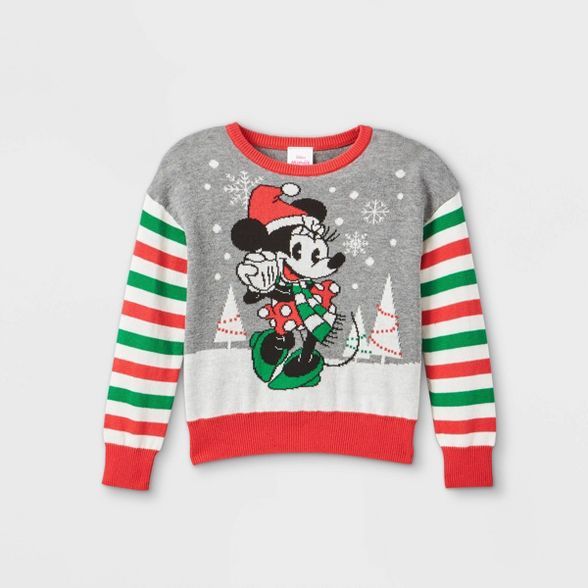 Toddler Girls' Minnie Mouse Ugly Christmas Pullover - Gray | Target