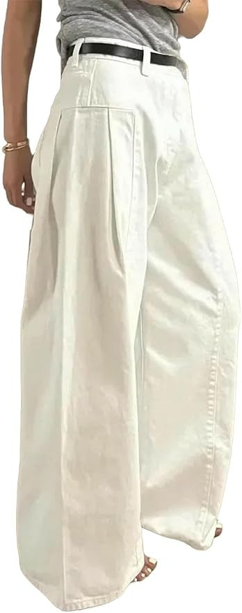 Ladies Fashion Trousers Wide Leg Pants Women Clothing Jeans High Waist Straight Trousers Female C... | Amazon (US)