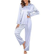 Ekouaer Classic Satin Pajamas for Women Long Sleeve Button Down Sleepwear Soft Silk Loungewear Pj... | Amazon (US)
