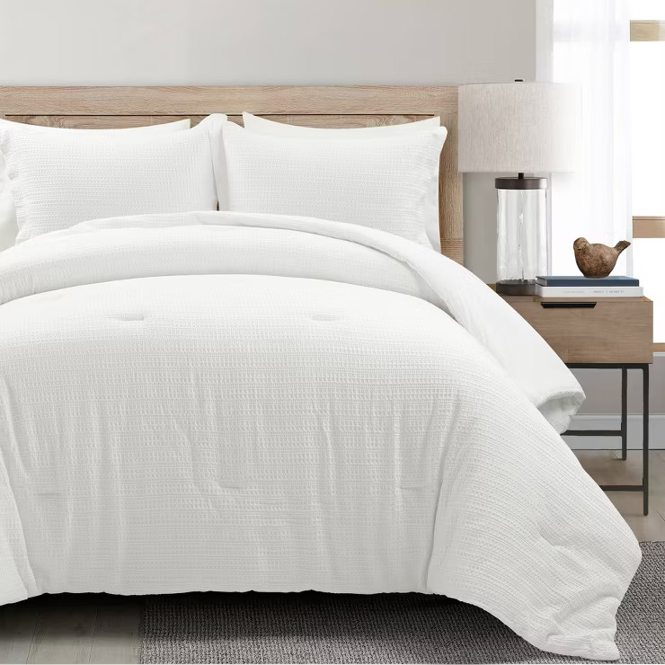 Lush Décor 3pc Haniya Solid Waffle Woven 100% Cotton Textured Comforter Set | Target