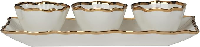 Regency Gold 4pc Porcelain Tray & Cond. Bowls Set, 14" Tray with 4.25" Bowls, Scalloped Edges & M... | Amazon (US)