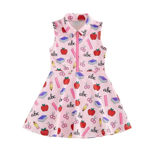 Rourufy Little Girls Back to School Outfit Toddler Lapel Pencil Book Print Polo Dress Cute Zipper A Line Tank Dresses (J Back to School Pink, 4-5 Years) | Amazon (US)