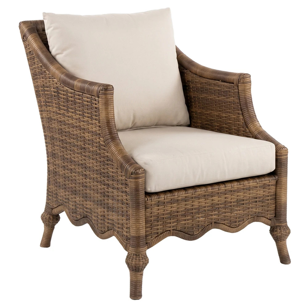 Clara Coastal Beach Brown Rattan Outdoor Lounge Chair | Kathy Kuo Home