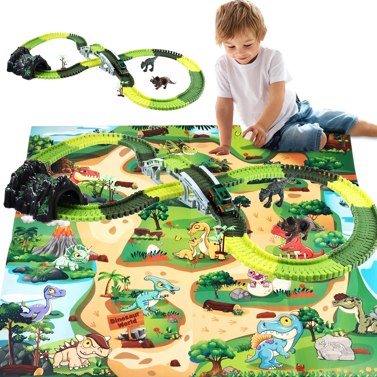 Anpro Dinosaur Toys Race Car Track Set for Kids, 250pcs Race Car Track Set Vehicle Playsets Dinos... | Walmart (US)