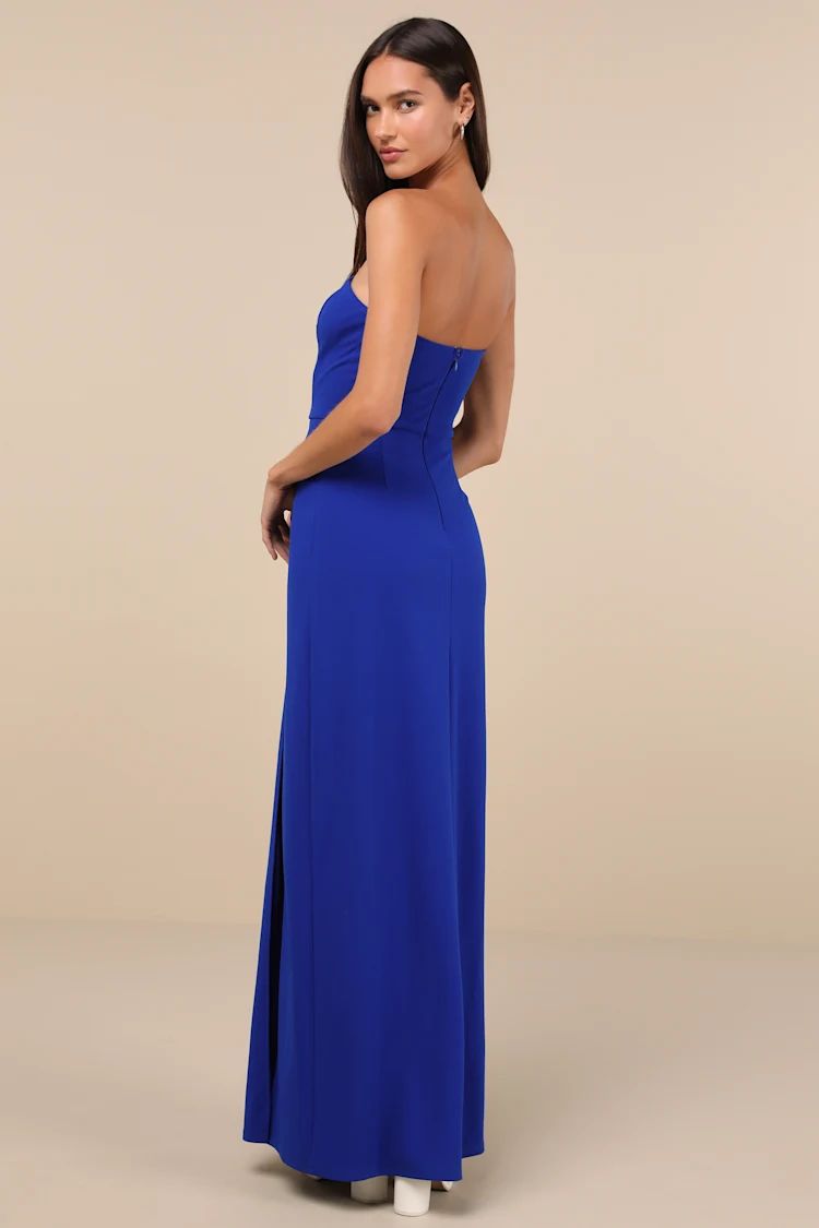 Striking Aura Royal Blue Pearl Strapless Mermaid Maxi Dress | Lulus