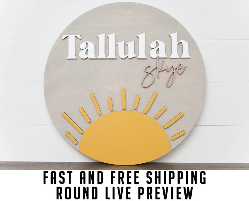 Sun round wood nursery name sign 24", name sign for nursery boy, above crib sign  baby shower gif... | Etsy (US)