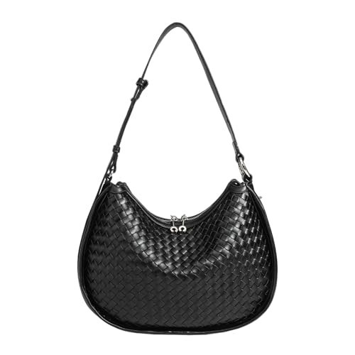 DSGUTWO Crescent Shoulder Bag for Women, Woven Crossbody Bag, Small Clutch Purse, Hobo Tote Handbags with Detachable Straps (Black) | Amazon (US)