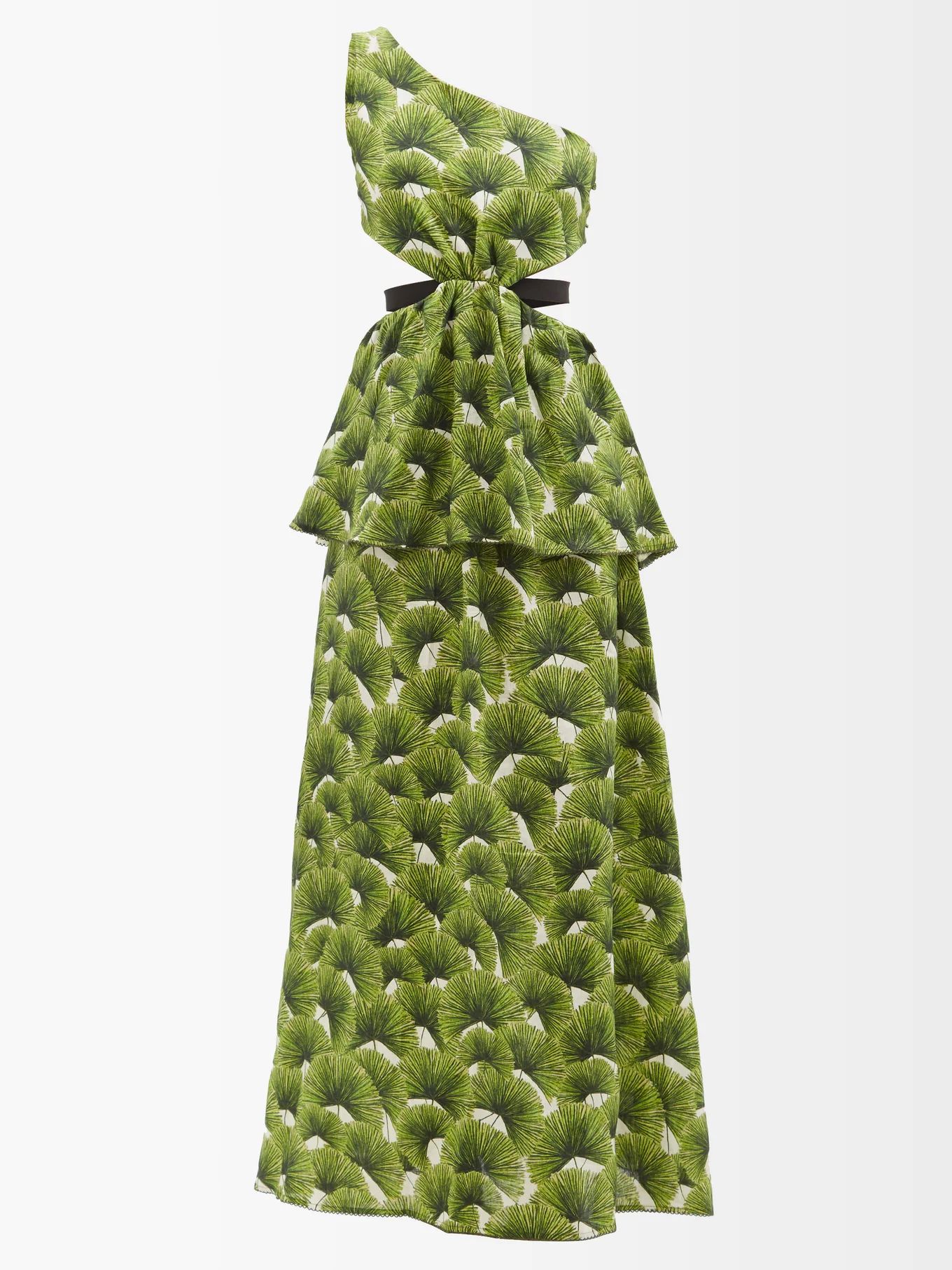 Nogal Palma-print peplum-waist linen dress | Agua by Agua Bendita | Matches (US)