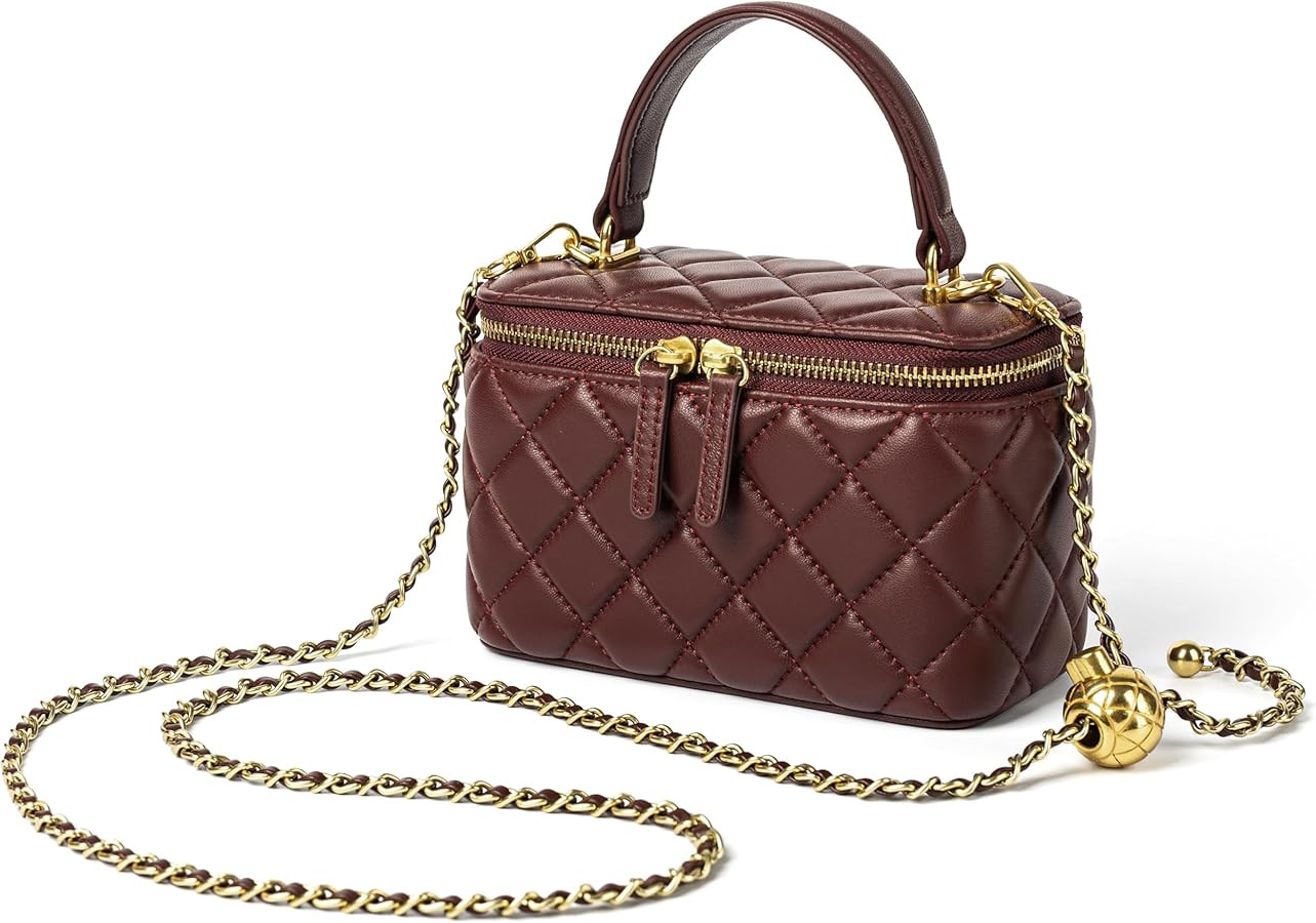 DORIS&JACKY Small Quilted Box Crossbody Purse For Women Designer Leather Mini Top Handle Pouch Ba... | Amazon (US)