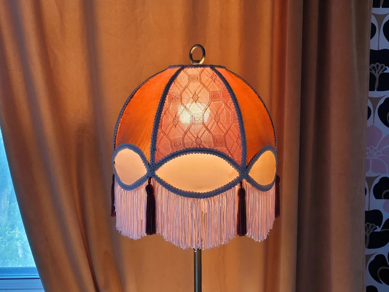 Copper and Pink Victorian Lampshade With Vintage Kimono Silk and Hand-dyed Fringe - Etsy | Etsy (US)