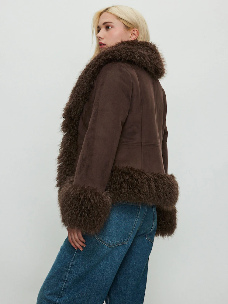 Chocolate Brown Penny Lane Faux Fur Lined Jacket | Next EU