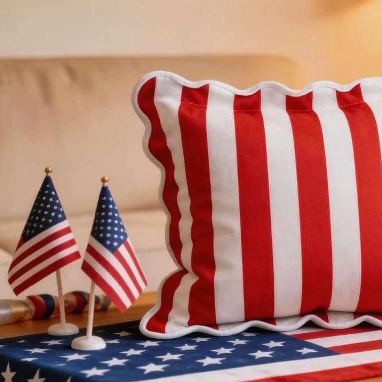Way To Celebrate Striped Decorative Pillow, Red/Cream, 18x18 Inches, Patriotic Decor | Walmart (US)