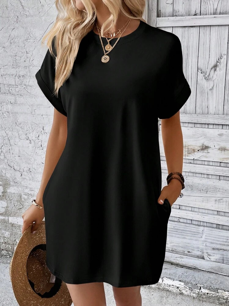 LocalINAWLY Solid Batwing Sleeve Hidden Pocket Tee Dress | SHEIN