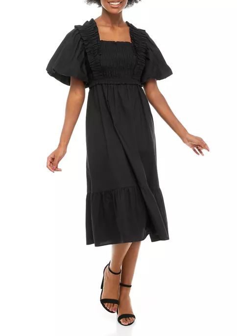 Puff Sleeve Square Neck Ruffled Midi Dress | Belk