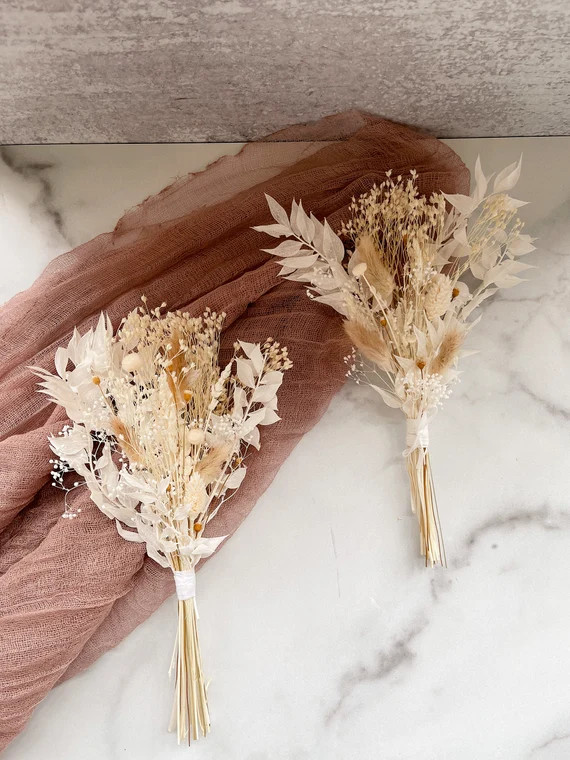 Petite Neutral Dried Flower Bouquet Dry Boho Floral Arrangement Home Decor Rustic Natural and Whi... | Etsy (US)