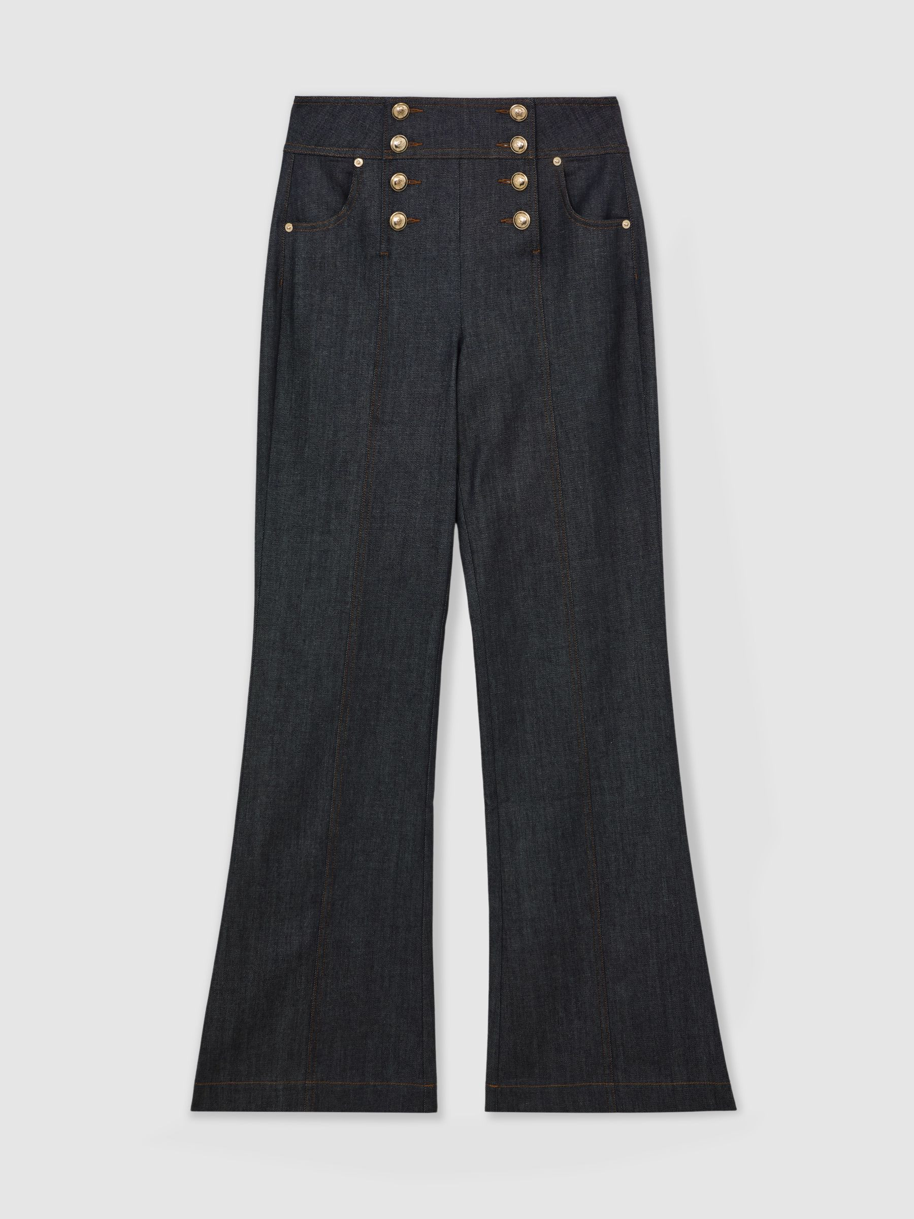 Reiss Button-Detail Flared Jeans in Dark Blue | REISS | Reiss US