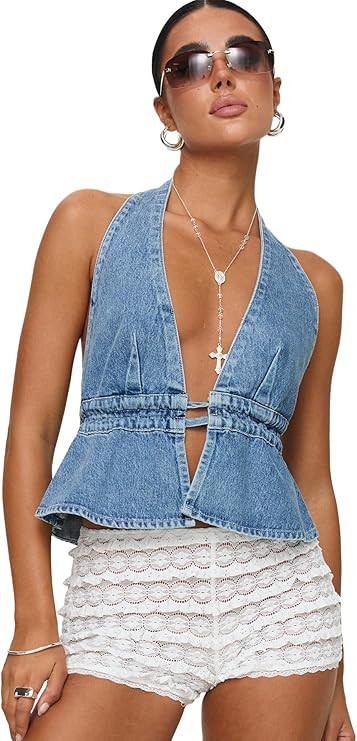 Princess Polly Sequoia Denim Chambray Corset Crop Top | Amazon (US)