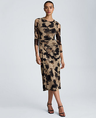 Women's Knot Front Printed Mesh Midi Dress | Macy's
