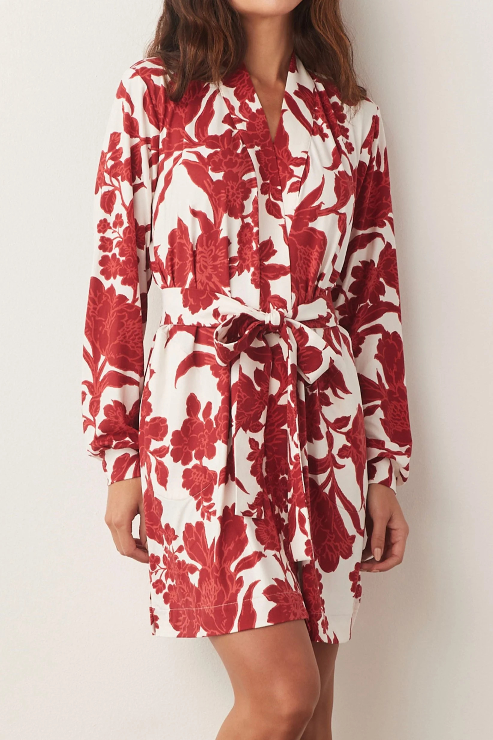 Quinn Banded Short Robe | Scarlet Floral | MASONgrey