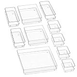 Puricon Desk Drawer Organizers Tray Set 10 Pcs, Clear Plastic Storage Bins Drawer Dividers Vanity Tr | Amazon (US)