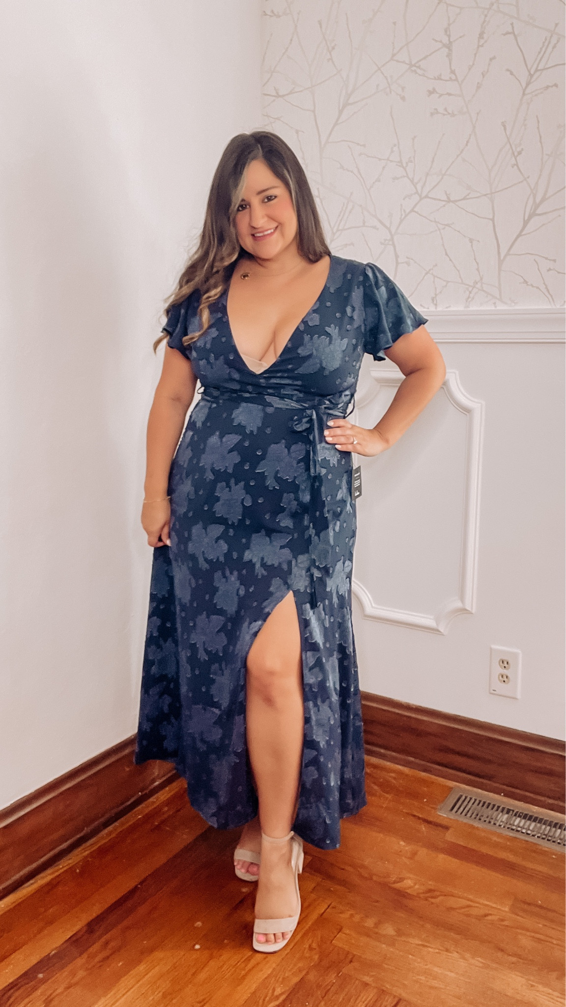 Wedding guest dress, semi formal dress, wrap dress, maxi dress, navy blue dress

#LTKunder100 #LTKwedding #LTKcurves