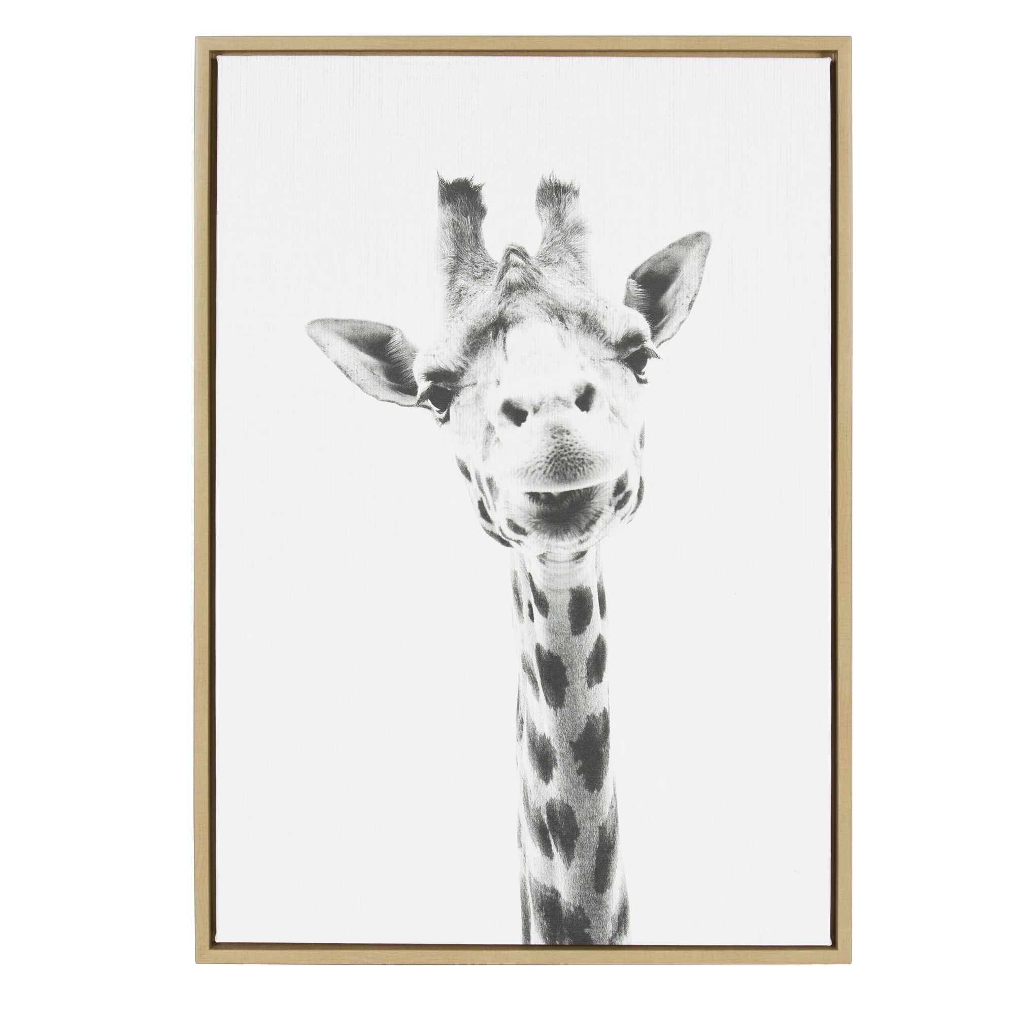 Kate and Laurel Sylvie Giraffe Animal Print Black and White Portrait Framed Canvas Wall Art by Si... | Walmart (US)
