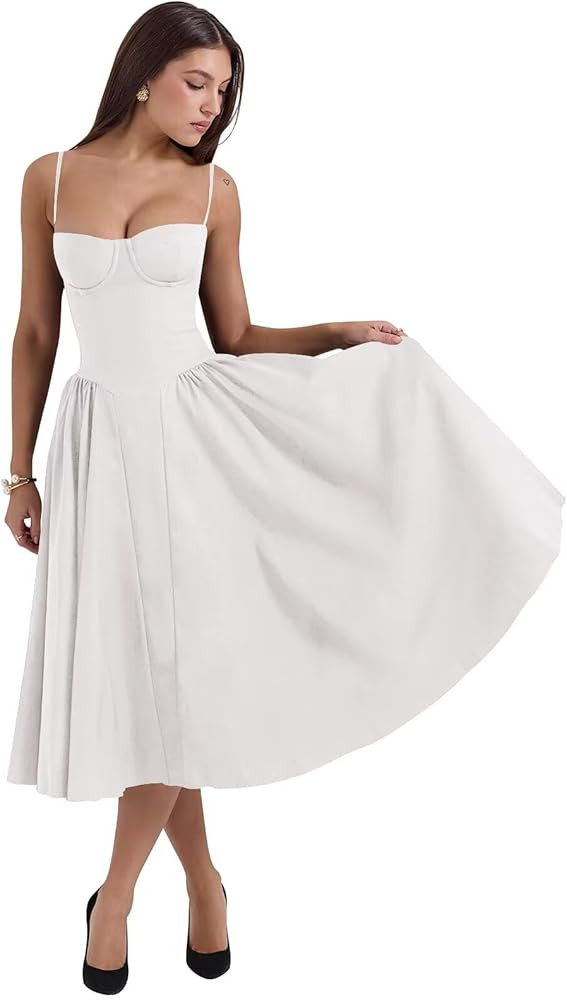 Sevintage Satin Bridesmaid Dresses Corset Bodycon Tea Length Formal Wedding Guest Dress | Amazon (US)