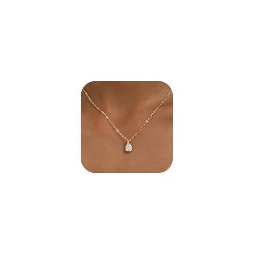 KISSCLOUD Gold Teardrop Necklace for Women 14K Gold Plated Tear Drop Pendant Necklace Chain Dainty Cubic Zirconia Crystal Charm Wedding Jewelry Trendy Jewelry Gift | Amazon (US)