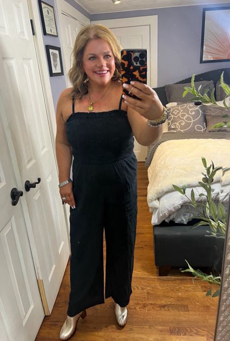 I had my eye on this jumpsuit for weeks. However, it was  out of stock constantly. It finally is available again! 
It has adjustable straps, so no matter how tall (or not tall) you are, you can adjust it to just the right length.
Paired with these gold clogs, I threw on a denim jacket. It made for such a put together look. The jumpsuit is so comfortable. It’s elastic through the waist, material is a soft linen blend. Under $50!! Runs TTS
Jumper, one piece, spring outfit, date night outfit, travel outfit, Target, affordable outfits

#LTKmidsize #LTKover40 #LTKfindsunder50