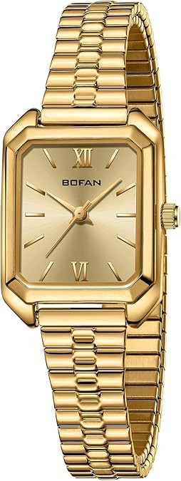 BOFAN Square Small Gold Watches for Women Easy Read Ladies Quartz Wrist Watches with Gold Stainle... | Amazon (US)