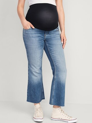 Maternity Full-Panel Cut-Off Cropped Flare Jeans | Old Navy (US)