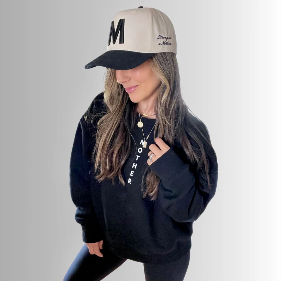 Printed Crew Neck Sweatshirt- Black | Mother Hats