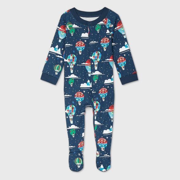 Baby Holiday Hot Air Balloon Print Flannel Matching Family Footed Pajama - Wondershop™ Navy | Target