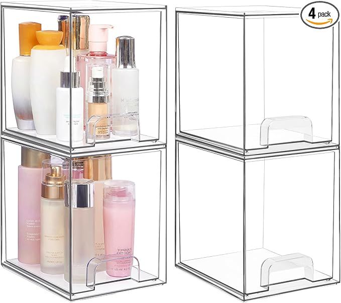 Vtopmart 7.6" H Clear Stackable Storage Drawers, 4 Pack Plastic Organizers Bins for Skincare, Cos... | Amazon (US)