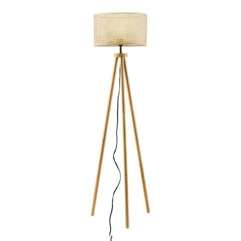 Natural Rattan and Wood Tripod Lewis Floor Lamp | World Market