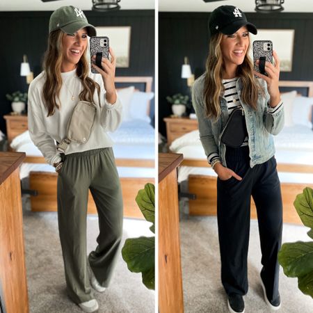 These Target athleisure pants are the bomb! I love that they come in different length options. I would size down though. I’m in a xs tall. 

Pants - xs tall
Sweatshirt - medium 
Stripe tee - small
Jacket - medium 