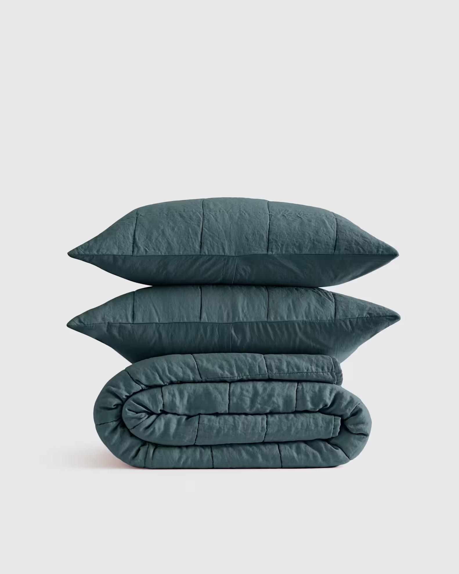 Lightweight European Linen Box Quilt Set  in Ocean | Quince