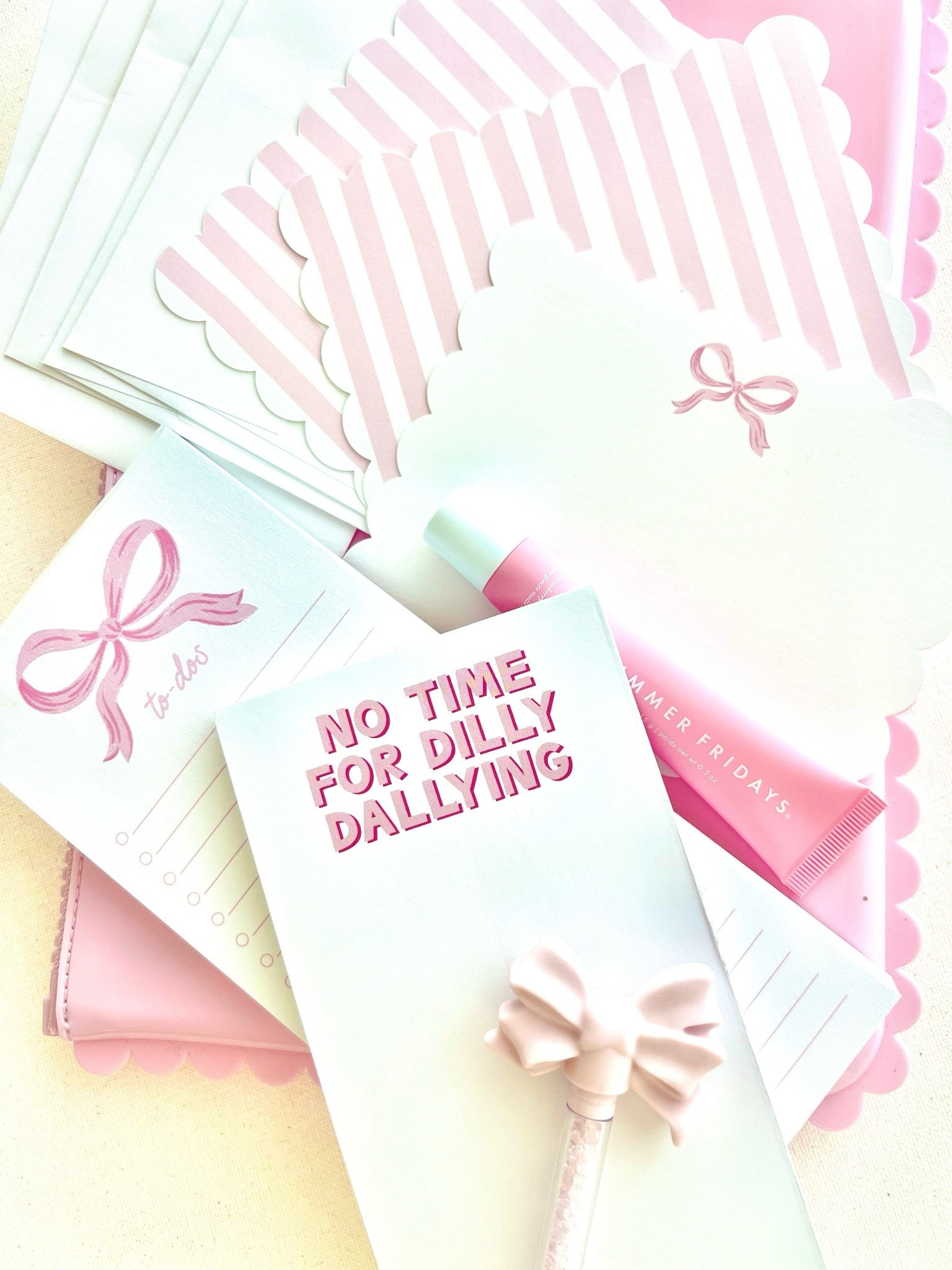 Dilly Dally Forever! 🩷🎀
… but I do appreciate the reminder to stay on track! (especially in pink, and with scallops and bows!)

These notepads and stationary are part of  Joy Creative Shop’s current sitewide sale: use code BONUS15 to enjoy 15% off sitewide (and if you’re seeing later, after sale, a reminder that NICOLE10 allows you to enjoy 10% off anytime)!

#LTKdayinmylife #LTKHome #LTKSaleAlert