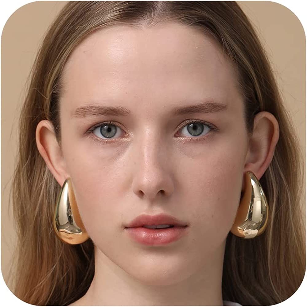 Apsvo Extra Large Drop Earring, Oversized Chunky Gold Hoop Earrings for Women Girl, Lightweight H... | Amazon (US)