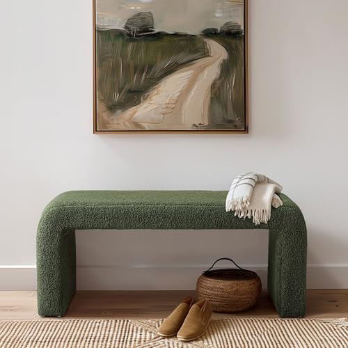 INK+IVY Steve Entryway Bench – Curved Modern Design, Plush Boucle Upholstery, Fully Assembled Indoor Seating, 42" Green | Amazon (US)