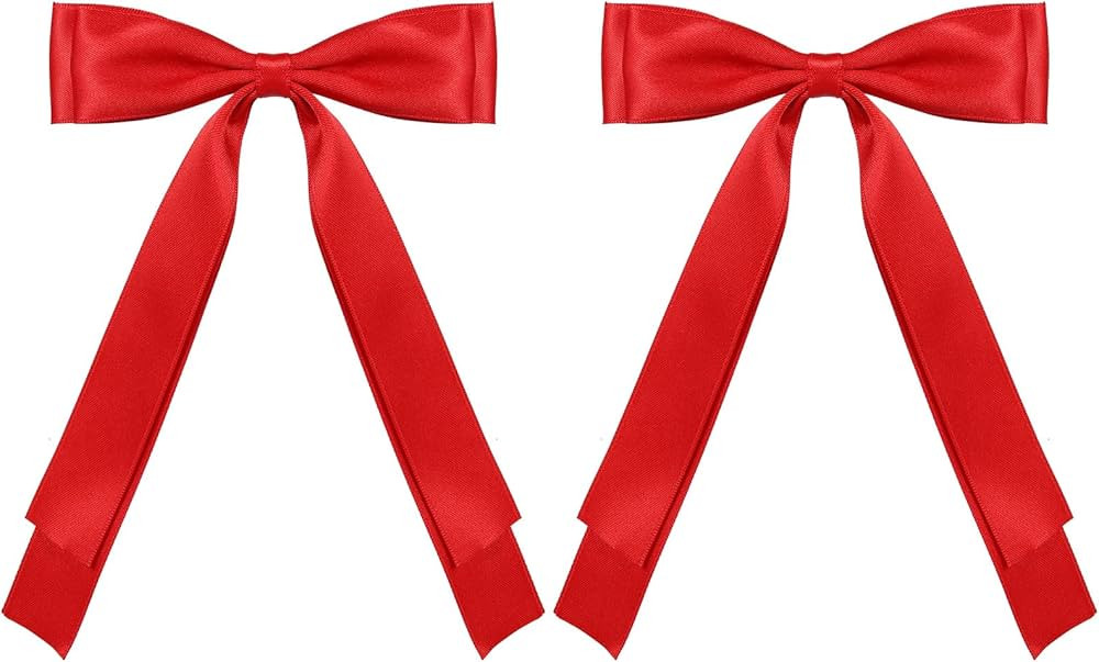 5.5" Hair Bow Clips for Women Girls, Red Silky Satin Ribbon Bow-Knot Alligator Barrettes with Lon... | Amazon (US)