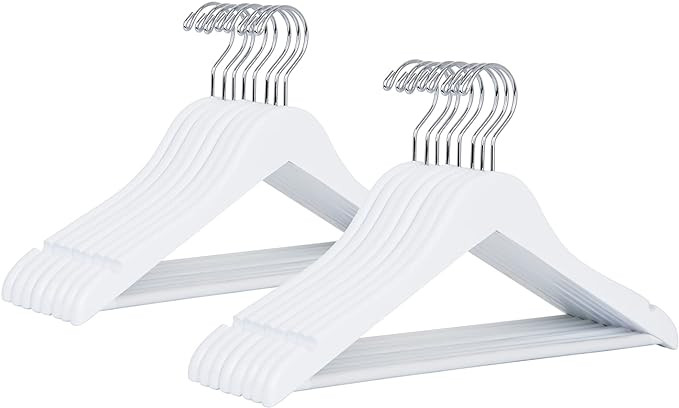 Amber Home 20 Pack 15" White Wooden Clothes Hangers for Woman, Teenager Clothing Hangers for Shir... | Amazon (US)