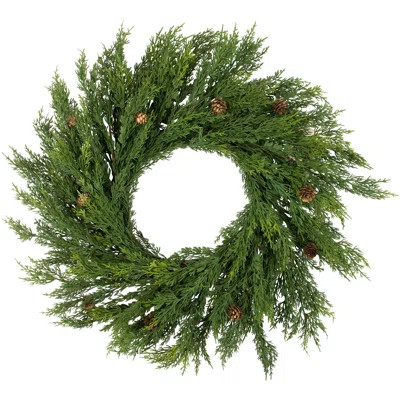 24" Soft Green Cedar Artificial Christmas Wreath with Pine Cones - Unlit | Wayfair North America