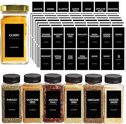 140PCS Spice Labels for Spice Jars, Black Minimalist Preprinted Spice Jar Labels,Waterproof Oil R... | Amazon (US)