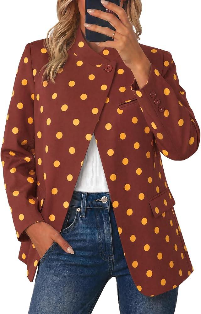 Cicy Bell Women Plaid Blazer Business Stand Collar Open Front Suit Jacket | Amazon (US)