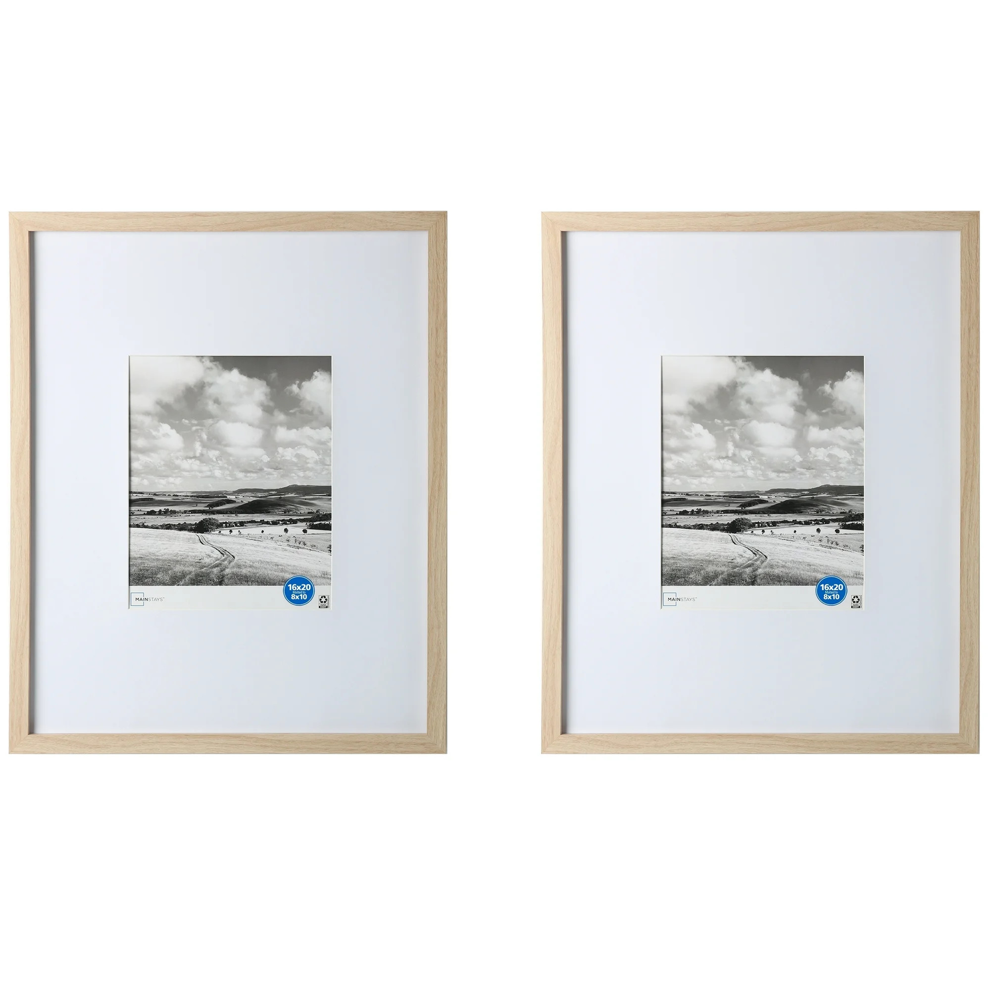 Mainstays 16 x 20 Matted to 8x10 Gallery Frame Set, 2 Pack, Lightwood | Walmart (US)