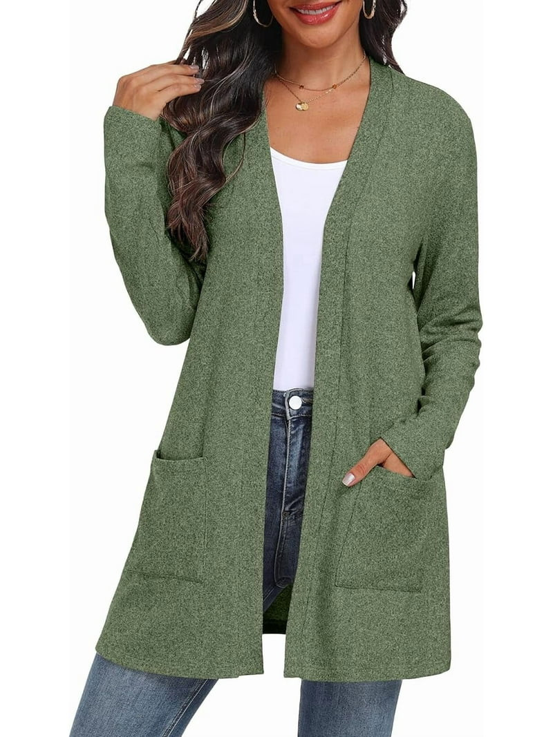 JWD Women's Cardigan Open Front Lightweight Cardigan Long Sleeve Sweater Cardigans with Pockets M... | Walmart (US)