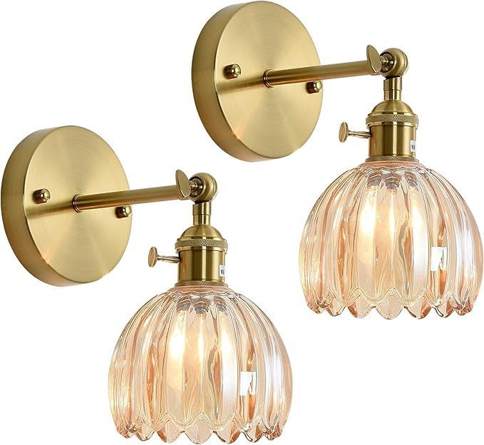 Vintage Wall Sconces with Amber Tulip Glass Lampshade, Indoor 180 Degree Adjust-able Wall Mount L... | Amazon (CA)